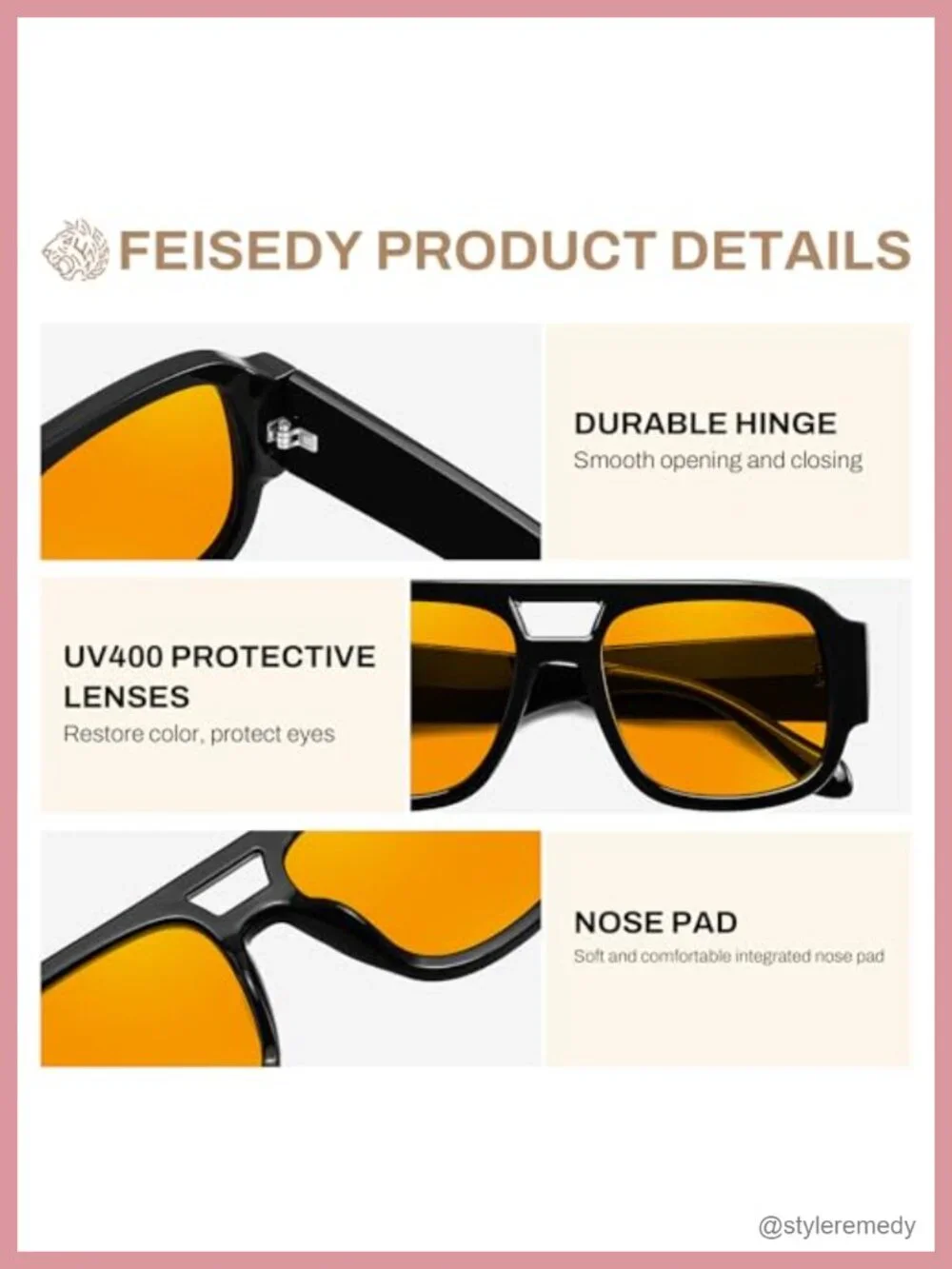Retro Aviator Double Bridge Square Pilot Sunglasses UV400 Protection